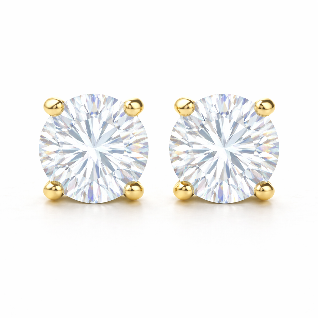 Aurora Signature Diamond Solitaire Stud Earrings – 6.5 mm | 14K Yellow Gold