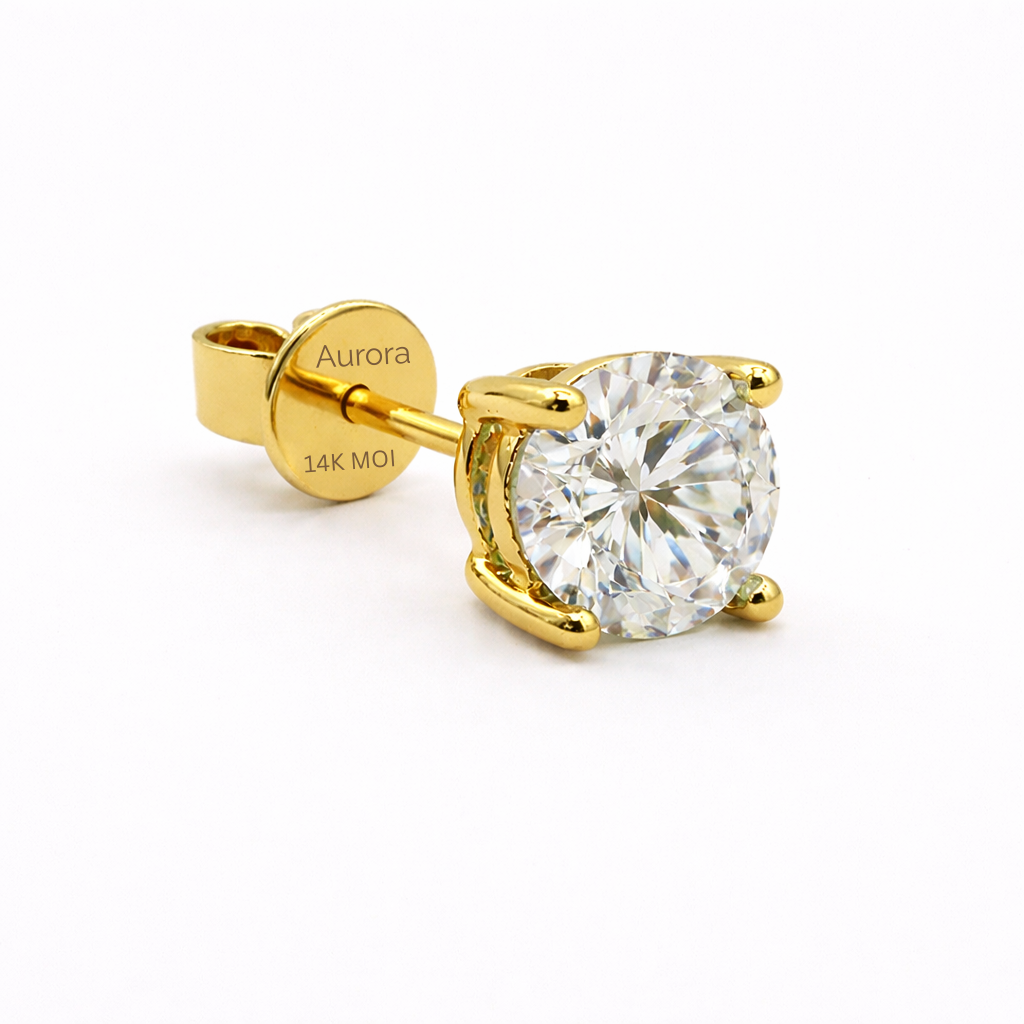 Aurora Signature Moissanite Solitaire Stud Earrings – 6.5 mm | 14K Yellow Gold