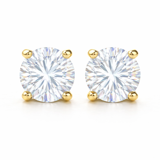 Aurora Signature Moissanite Solitaire Stud Earrings – 6.5 mm | 14K Yellow Gold
