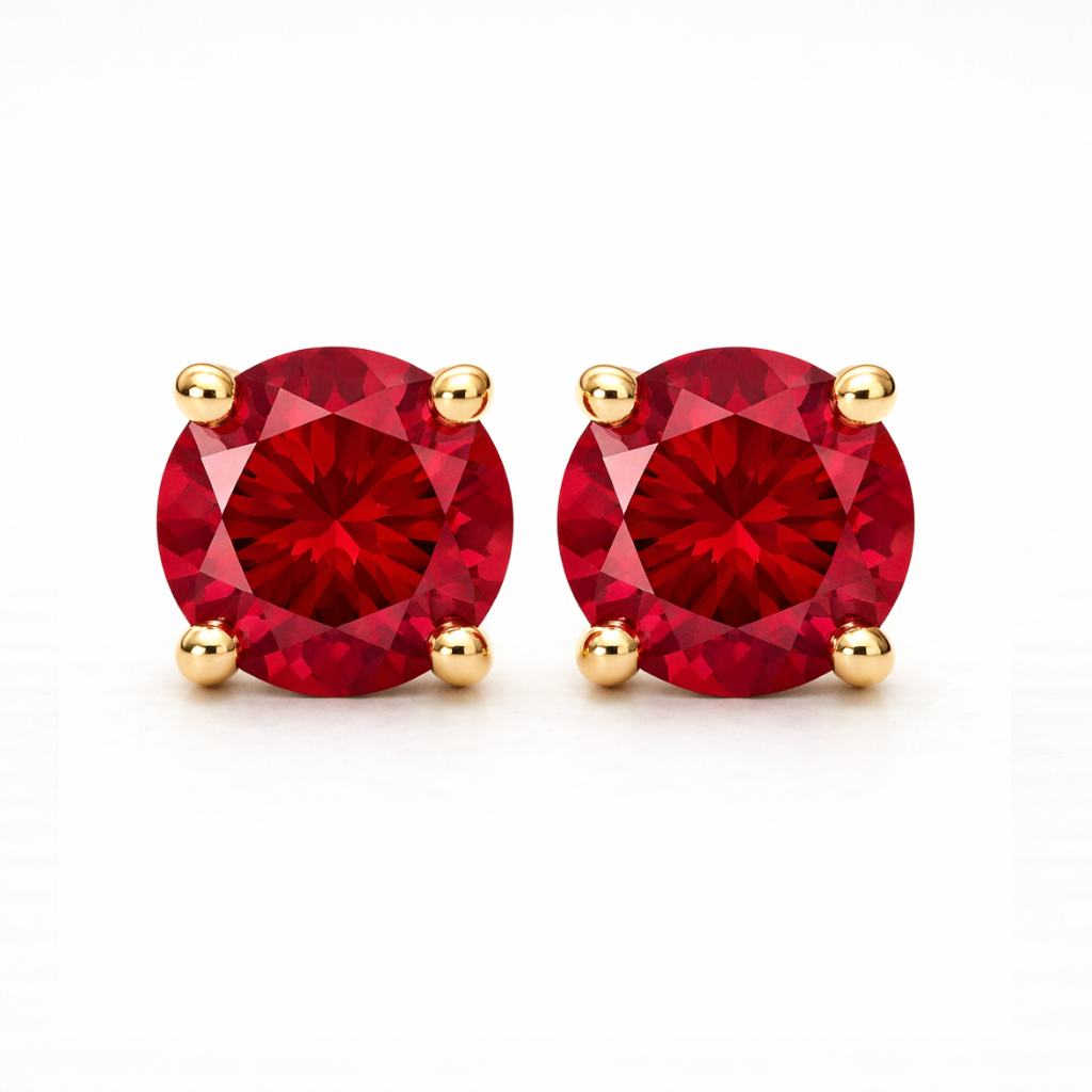 Aurora Signature Ruby Solitaire Stud Earrings – 6.5 mm | 14K Yellow Gold