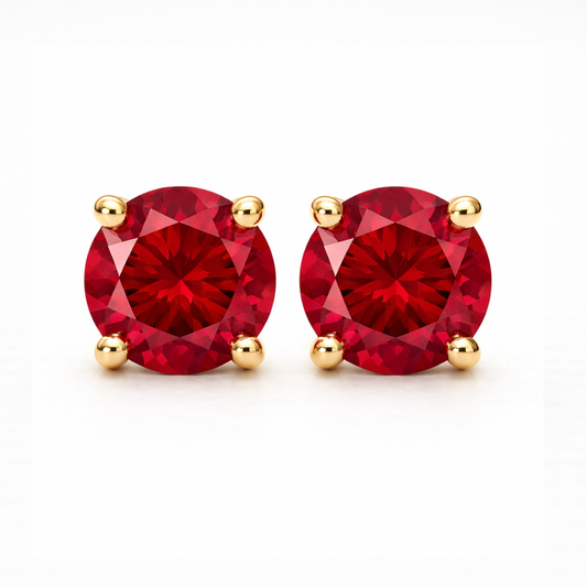 Aurora Signature Ruby Solitaire Stud Earrings – 6.5 mm | 14K Yellow Gold