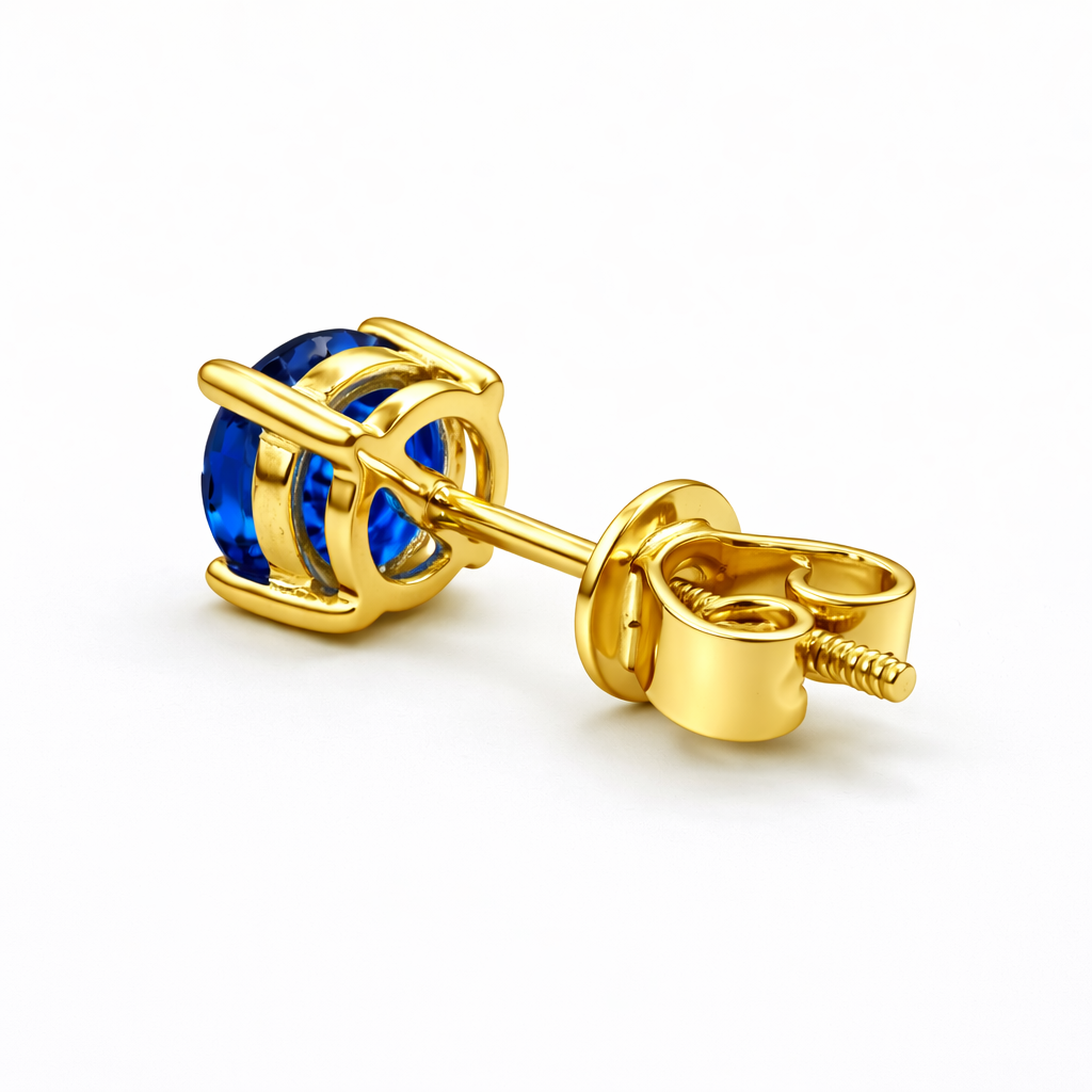 Aurora Signature Sapphire Solitaire Stud Earrings – 6.5 mm | 14K Yellow Gold