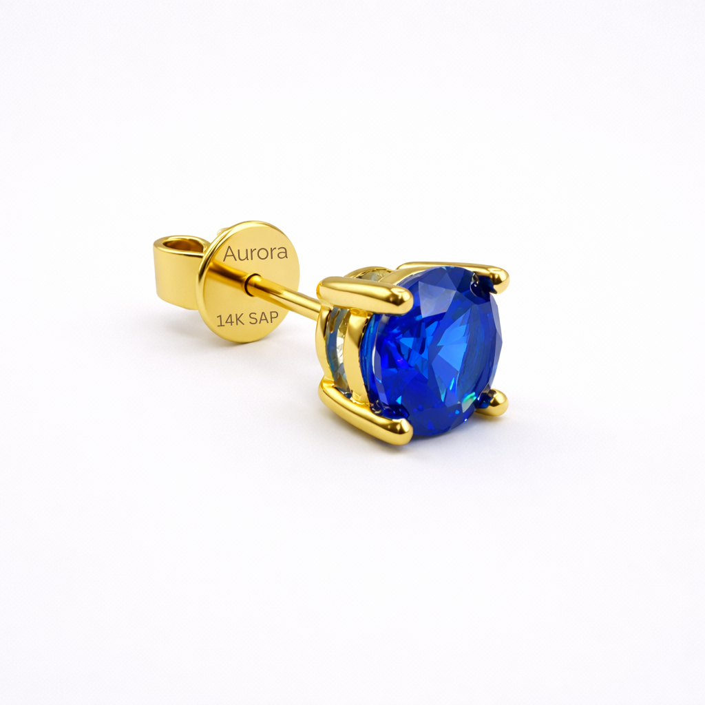 Aurora Signature Sapphire Solitaire Stud Earrings – 6.5 mm | 14K Yellow Gold