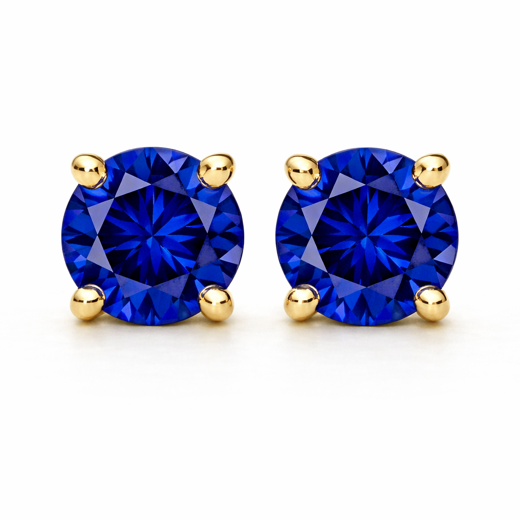Aurora Signature Sapphire Solitaire Stud Earrings – 6.5 mm | 14K Yellow Gold