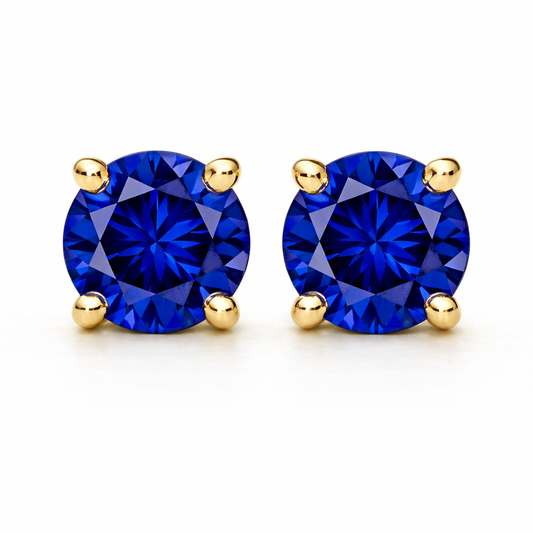 Aurora Signature Sapphire Solitaire Stud Earrings – 6.5 mm | 14K Yellow Gold
