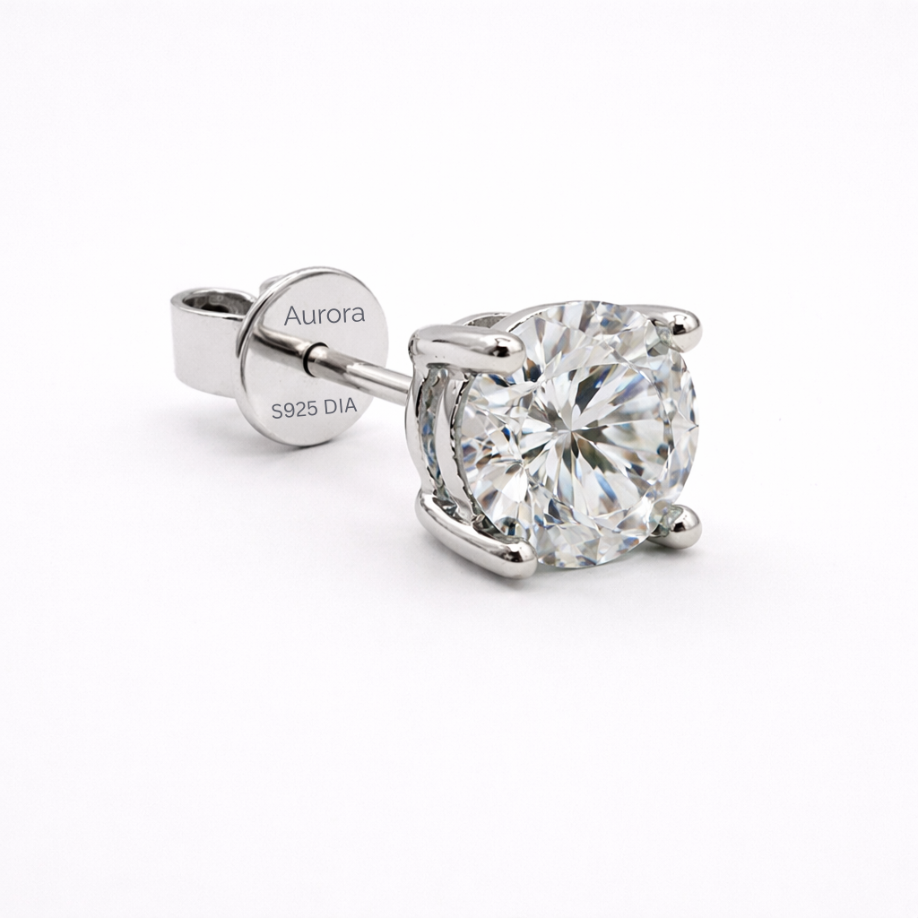 Aurora Signature Diamond Solitaire Stud Earrings – 6.5 mm | 925 Sterling Silver