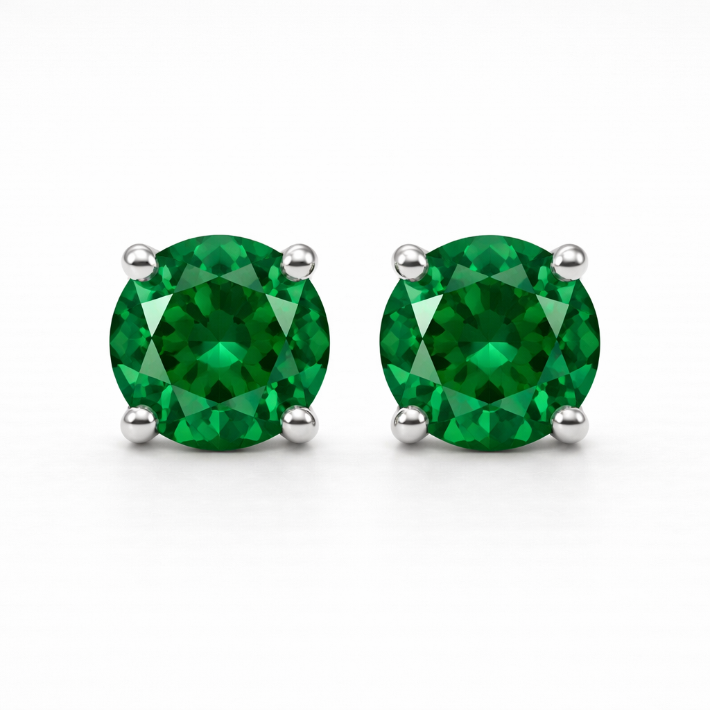 Aurora Signature Emerald Solitaire Stud Earrings – 6.5 mm | 925 Sterling Silver