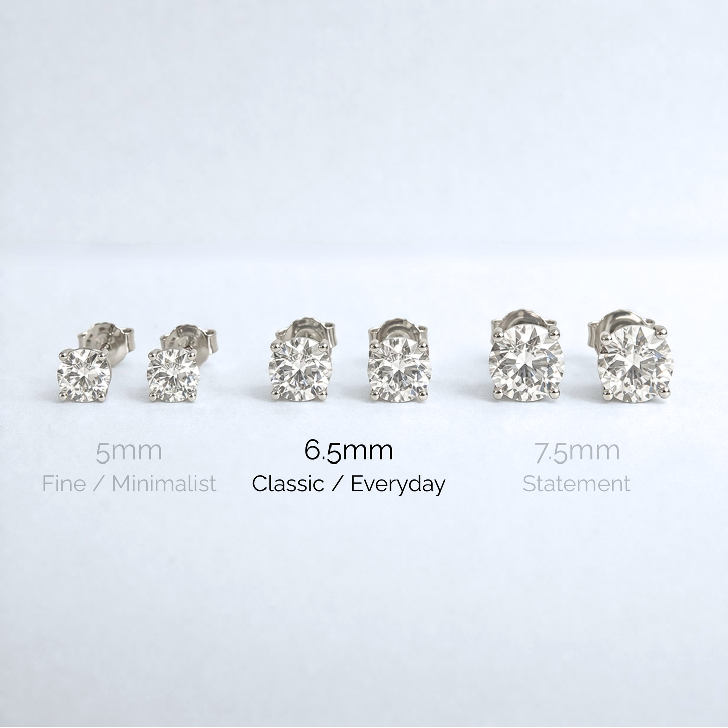 Aurora Signature Moissanite Solitaire Stud Earrings – 6.5 mm | 925 Sterling Silver