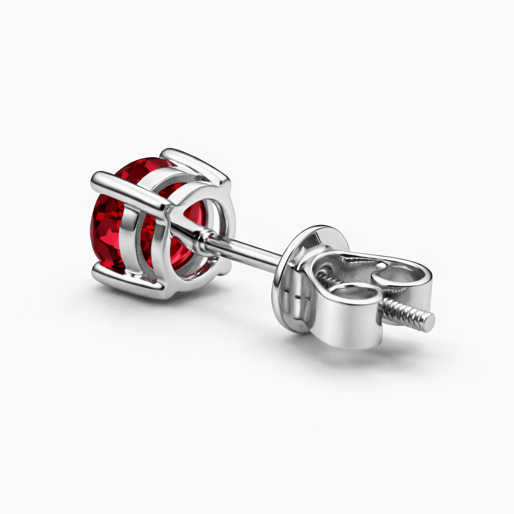 Aurora Signature Ruby Solitaire Stud Earrings – 6.5 mm | 925 Sterling Silver