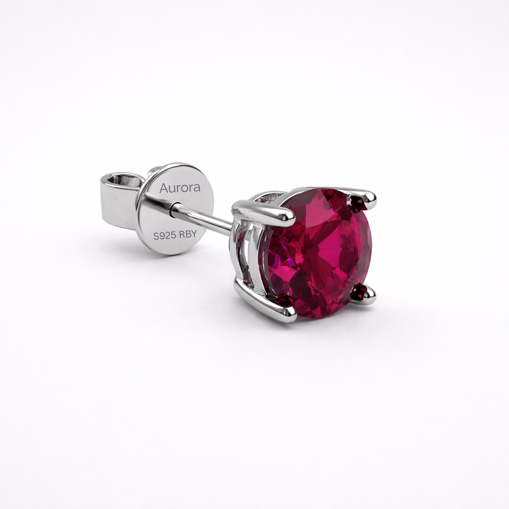Aurora Signature Ruby Solitaire Stud Earrings – 6.5 mm | 925 Sterling Silver