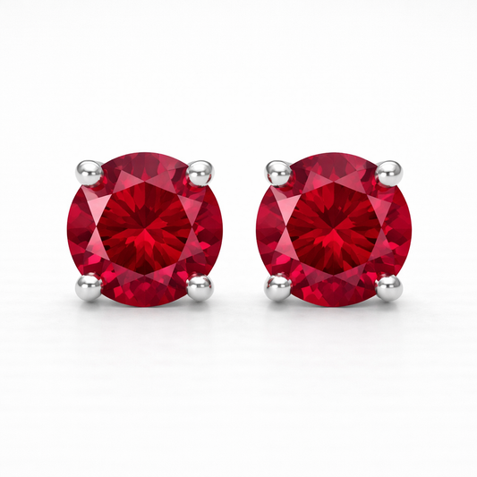 Aurora Signature Ruby Solitaire Stud Earrings – 6.5 mm | 925 Sterling Silver