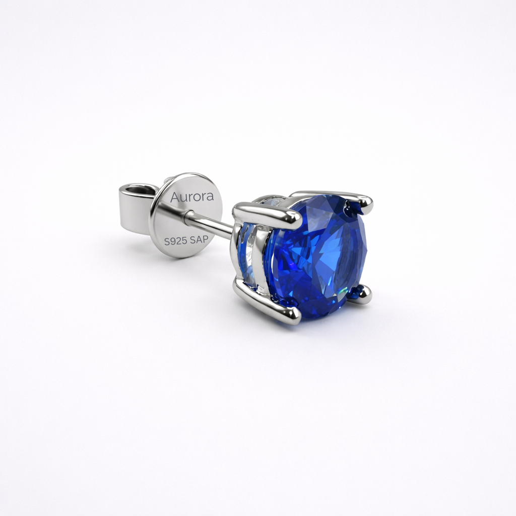 Aurora Signature Sapphire Solitaire Stud Earrings – 6.5 mm | 925 Sterling Silver