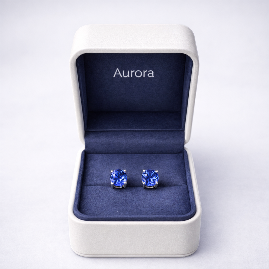 Aurora Signature Sapphire Solitaire Stud Earrings – 6.5 mm | 925 Sterling Silver