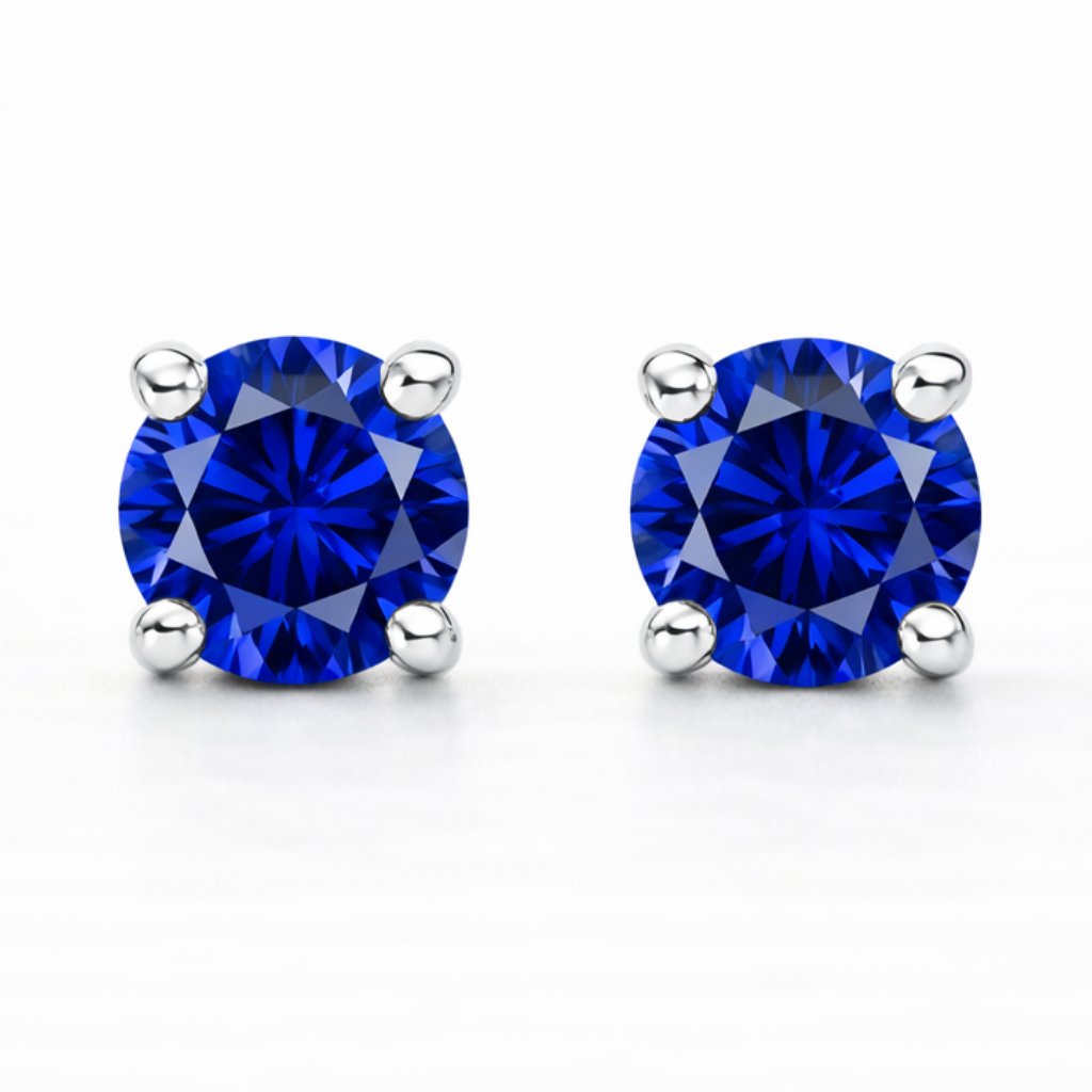 Aurora Signature Sapphire Solitaire Stud Earrings – 6.5 mm | 925 Sterling Silver