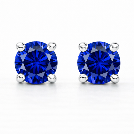 Aurora Signature Sapphire Solitaire Stud Earrings – 6.5 mm | 925 Sterling Silver