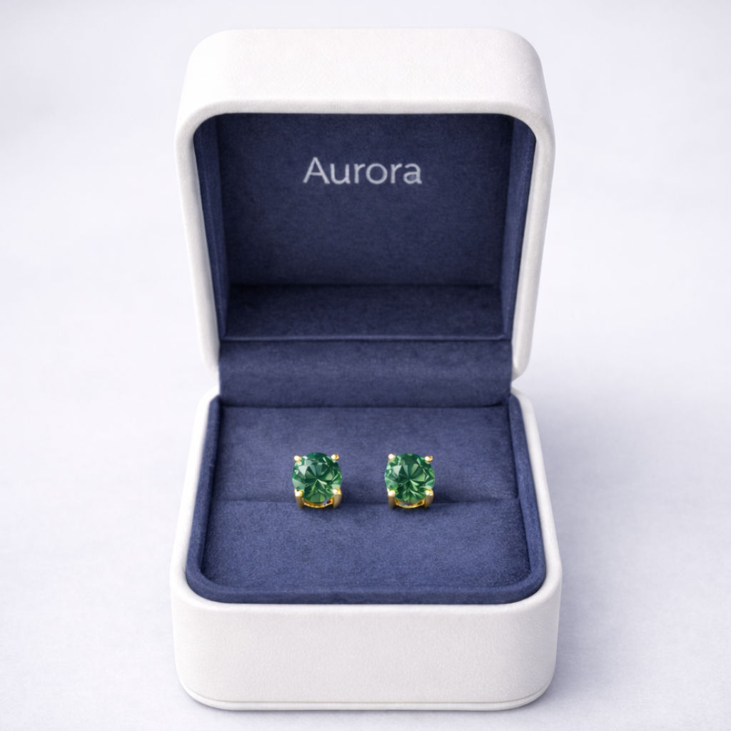 Aurora Statement Emerald Solitaire Stud Earrings – 7.5 mm | 14K Yellow Gold