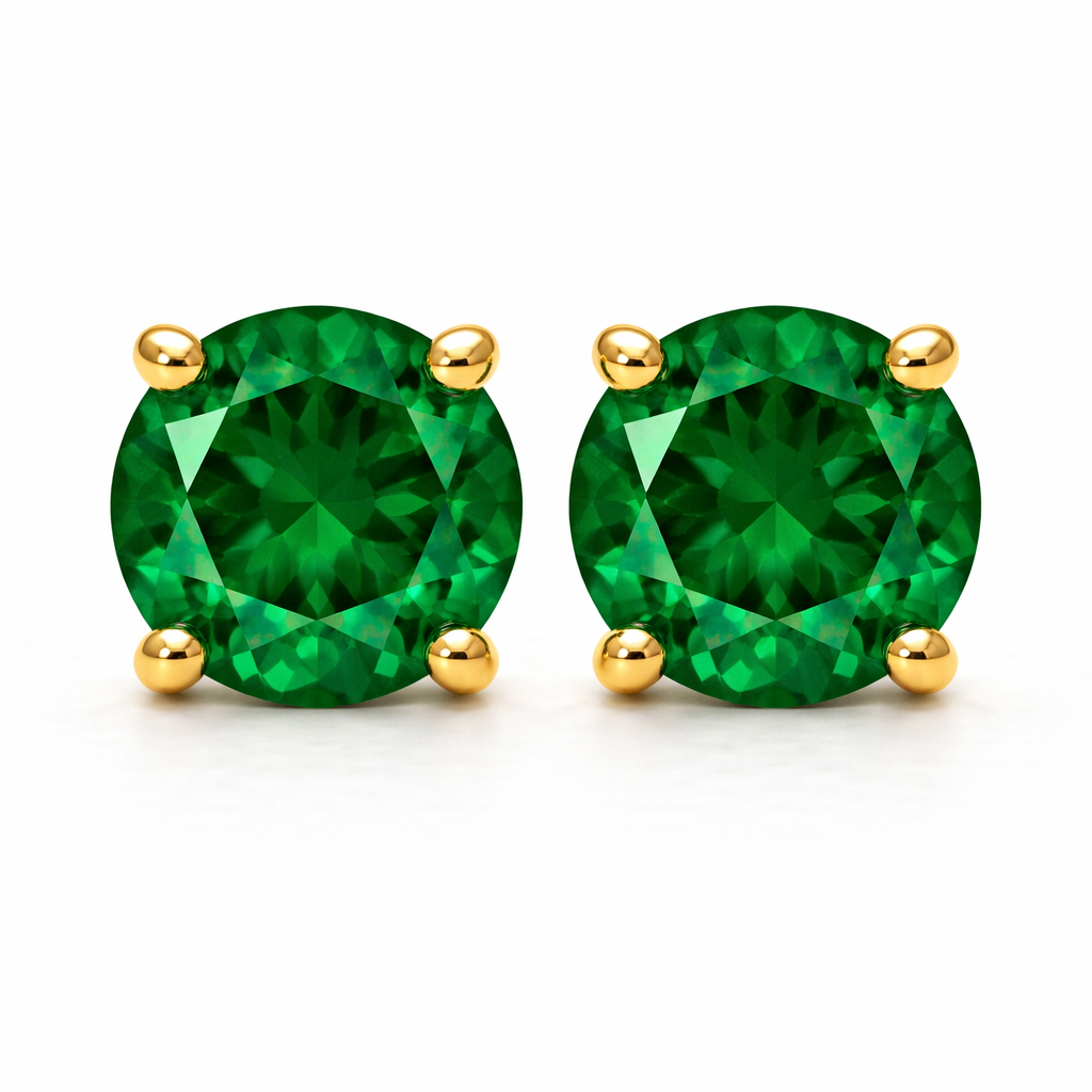 Aurora Statement Emerald Solitaire Stud Earrings – 7.5 mm | 14K Yellow Gold