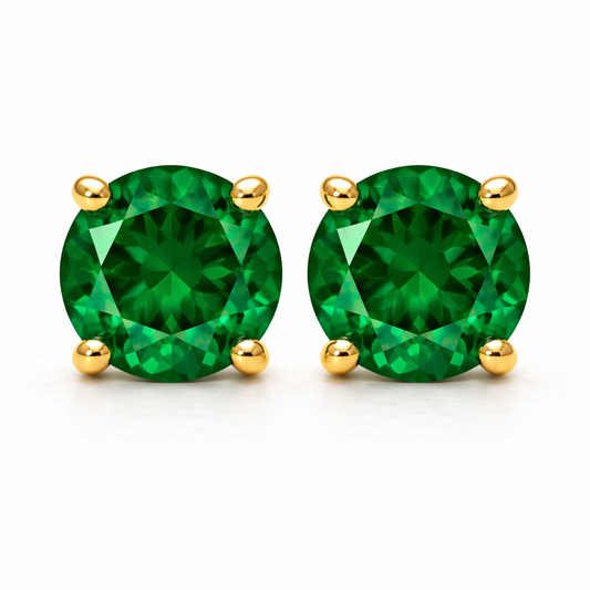 Aurora Statement Emerald Solitaire Stud Earrings – 7.5 mm | 14K Yellow Gold
