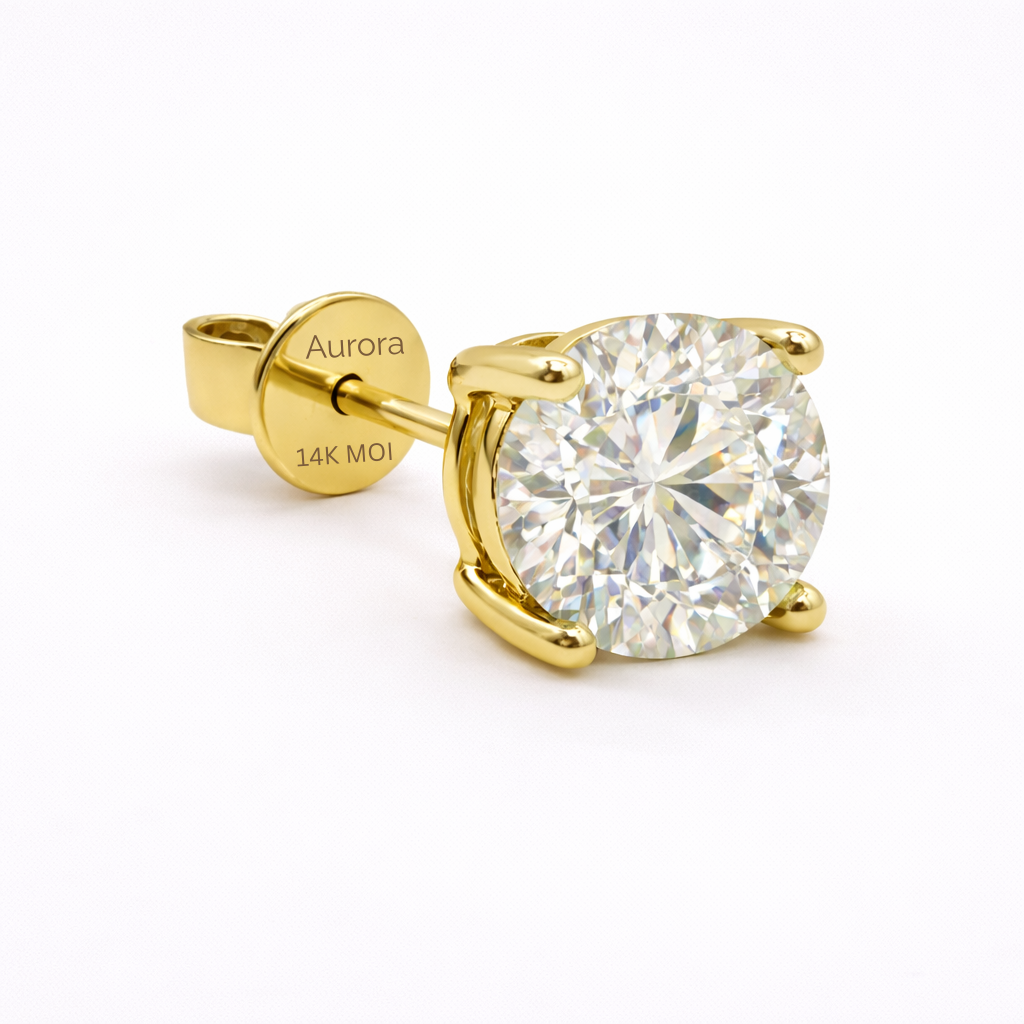 Aurora Statement Moissanite Solitaire Stud Earrings – 7.5 mm | 14K Yellow Gold