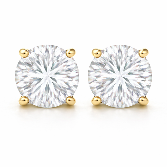 Aurora Statement Moissanite Solitaire Stud Earrings – 7.5 mm | 14K Yellow Gold
