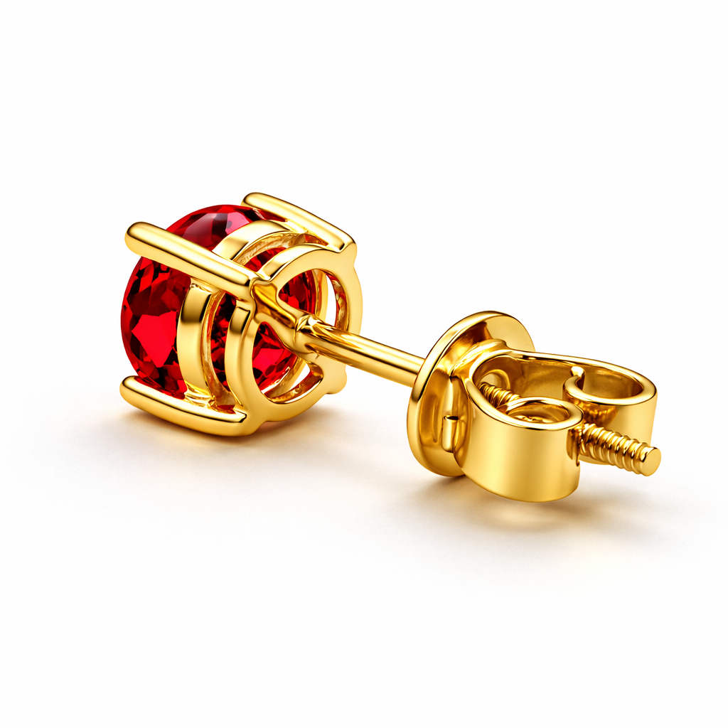 Aurora Statement Ruby Solitaire Stud Earrings – 7.5 mm | 14K Yellow Gold