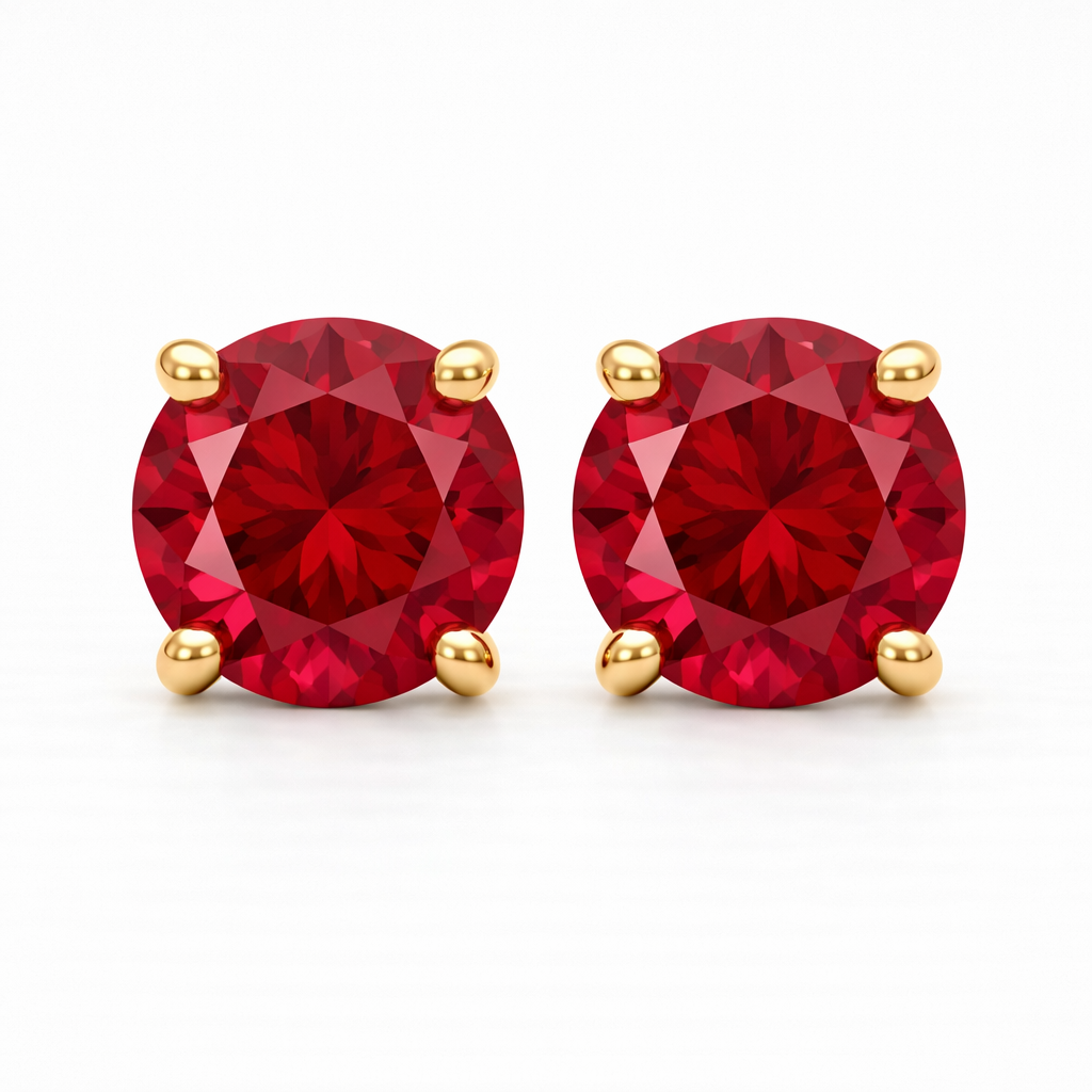 Aurora Statement Ruby Solitaire Stud Earrings – 7.5 mm | 14K Yellow Gold