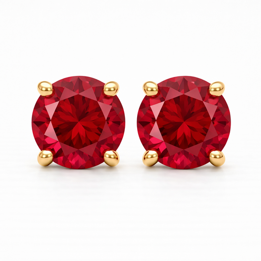 Aurora Statement Ruby Solitaire Stud Earrings – 7.5 mm | 14K Yellow Gold