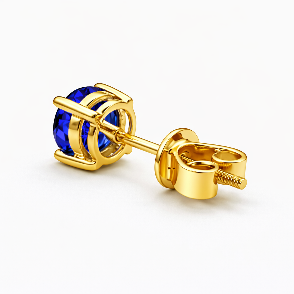 Aurora Statement Sapphire Solitaire Stud Earrings – 7.5 mm | 14K Yellow Gold