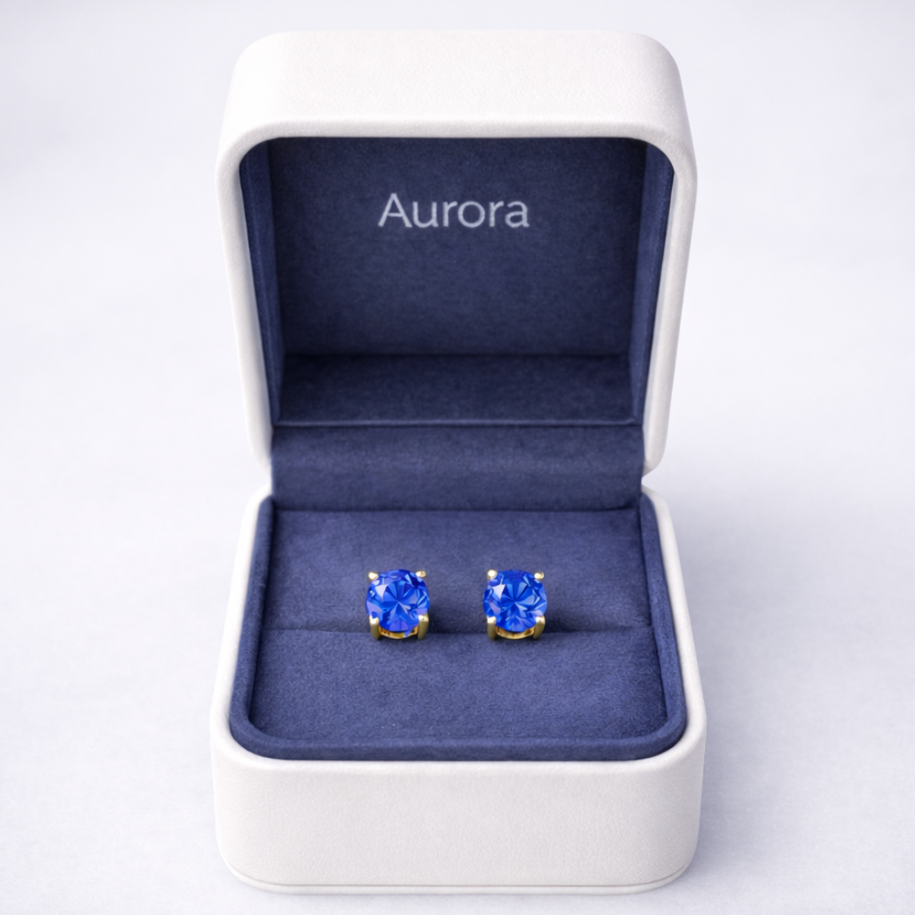 Aurora Statement Sapphire Solitaire Stud Earrings – 7.5 mm | 14K Yellow Gold