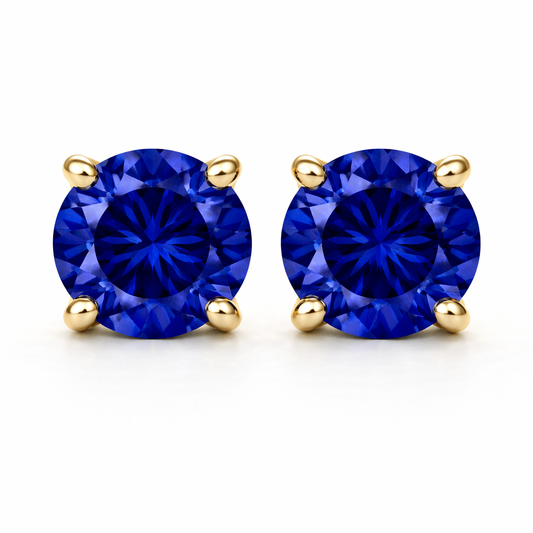 Aurora Statement Sapphire Solitaire Stud Earrings – 7.5 mm | 14K Yellow Gold