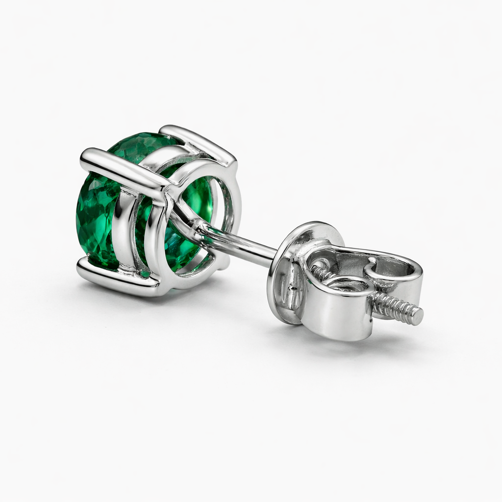 Aurora Statement Emerald Solitaire Stud Earrings – 7.5 mm | 925 Sterling Silver