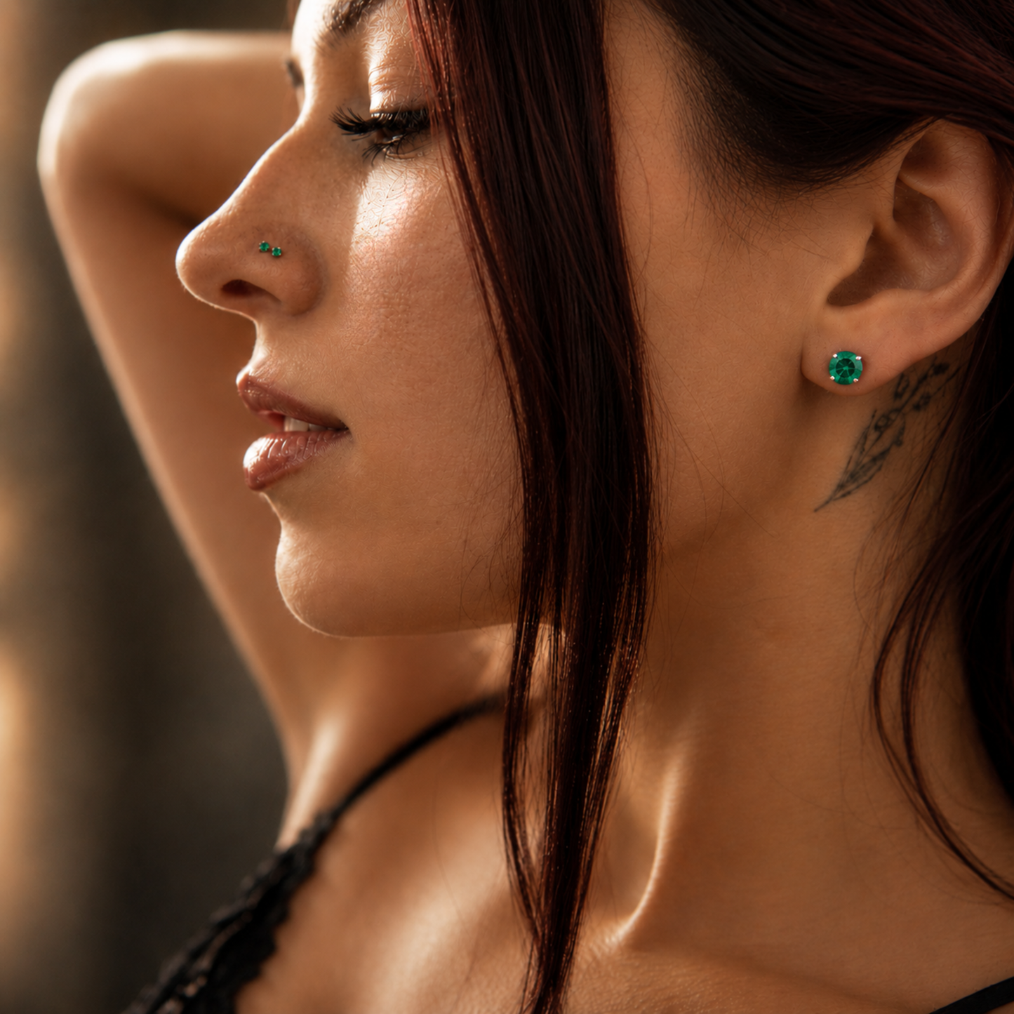 Aurora Statement Emerald Solitaire Stud Earrings – 7.5 mm | 925 Sterling Silver