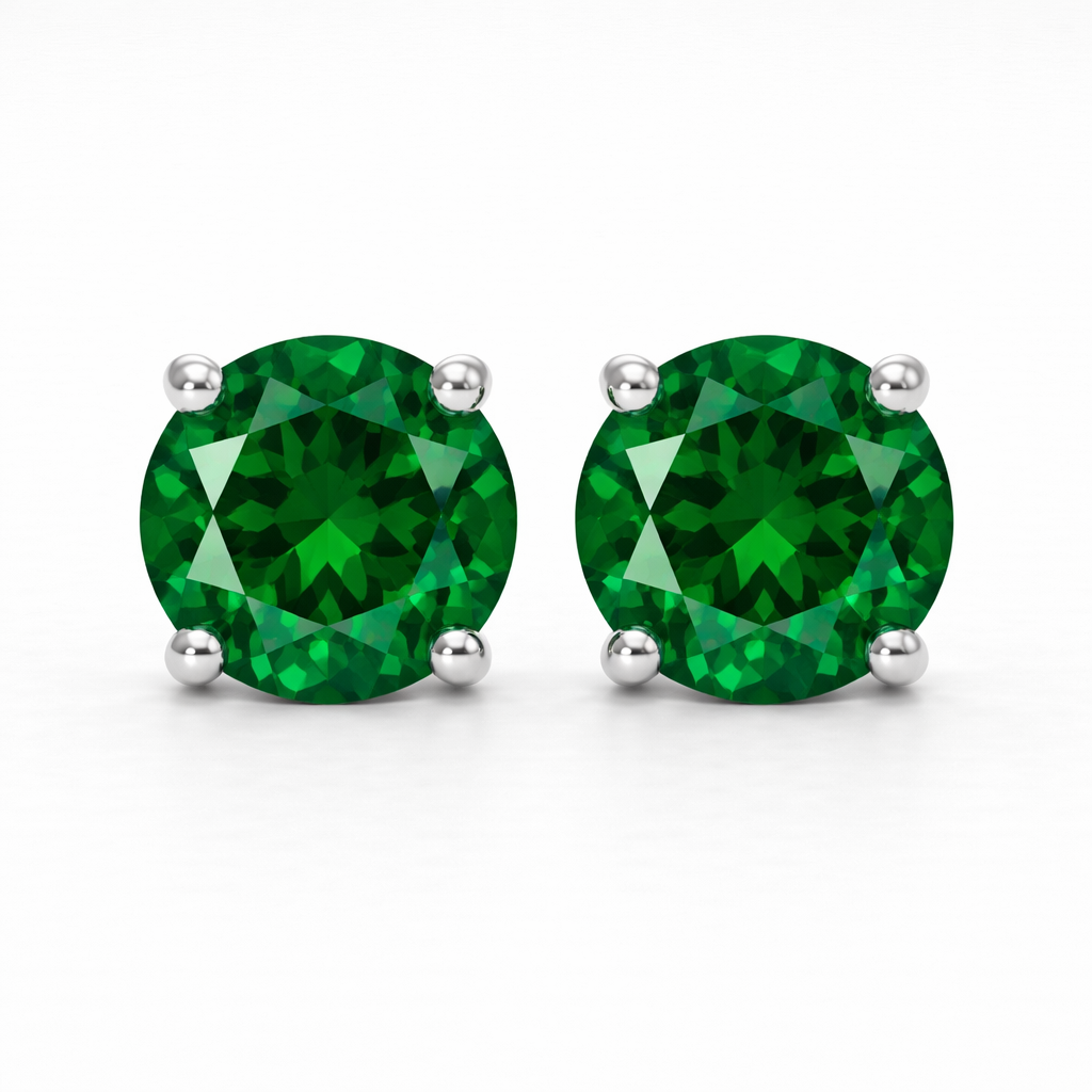 Aurora Statement Emerald Solitaire Stud Earrings – 7.5 mm | 925 Sterling Silver