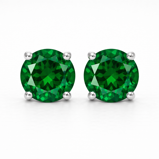 Aurora Statement Emerald Solitaire Stud Earrings – 7.5 mm | 925 Sterling Silver