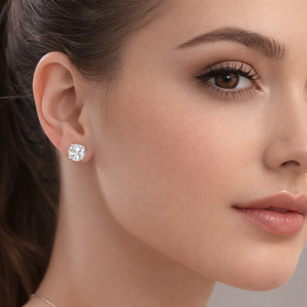 Aurora Statement Moissanite Solitaire Stud Earrings – 7.5 mm | 925 Sterling Silver