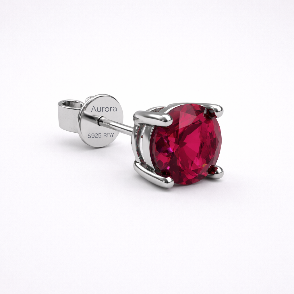 Aurora Statement Ruby Solitaire Stud Earrings – 7.5 mm | 925 Sterling Silver