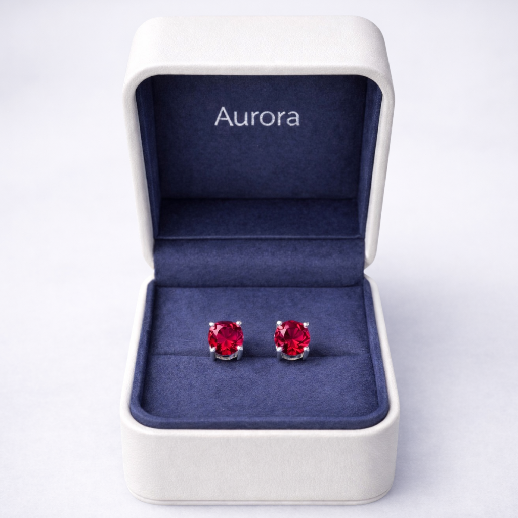 Aurora Statement Ruby Solitaire Stud Earrings – 7.5 mm | 925 Sterling Silver