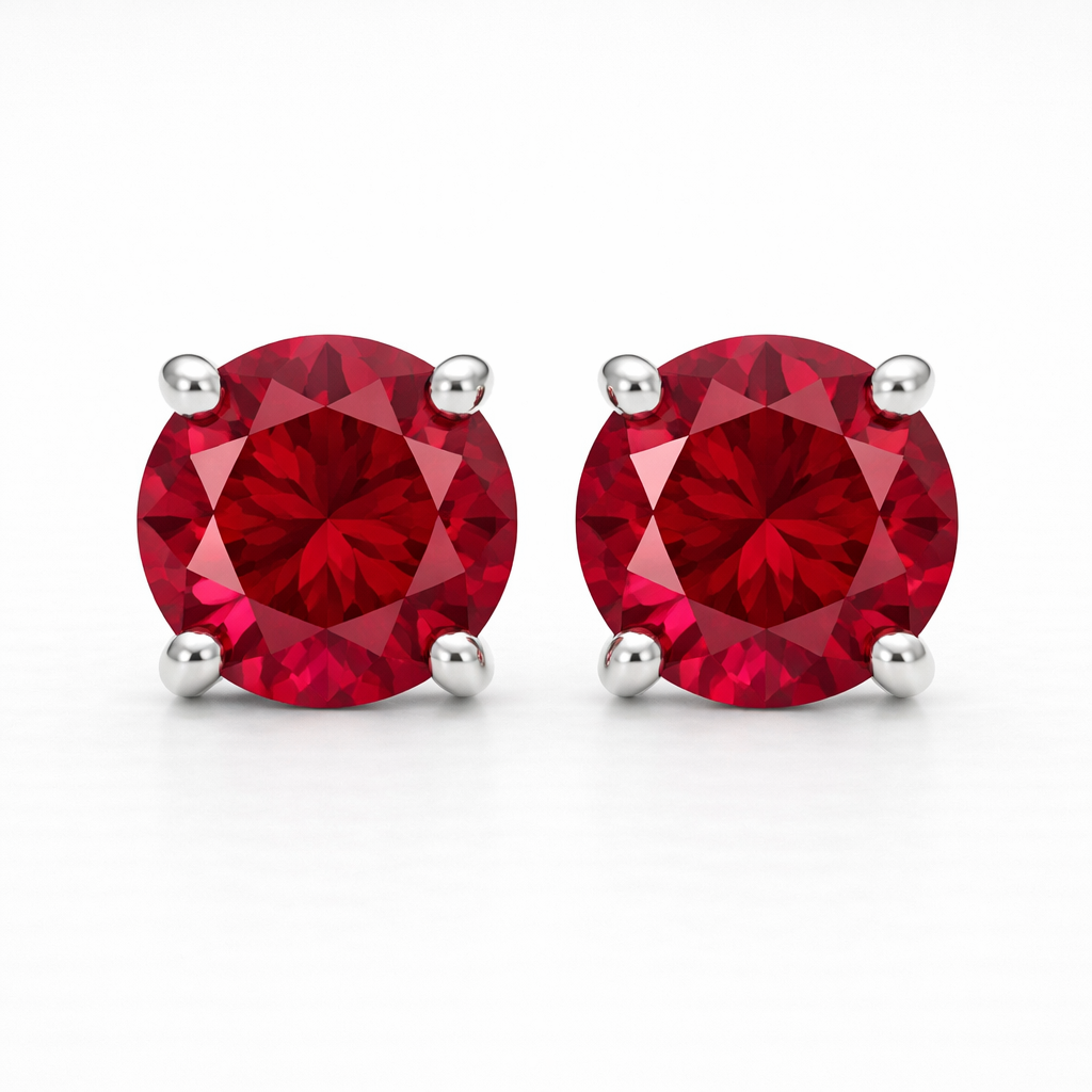 Aurora Statement Ruby Solitaire Stud Earrings – 7.5 mm | 925 Sterling Silver