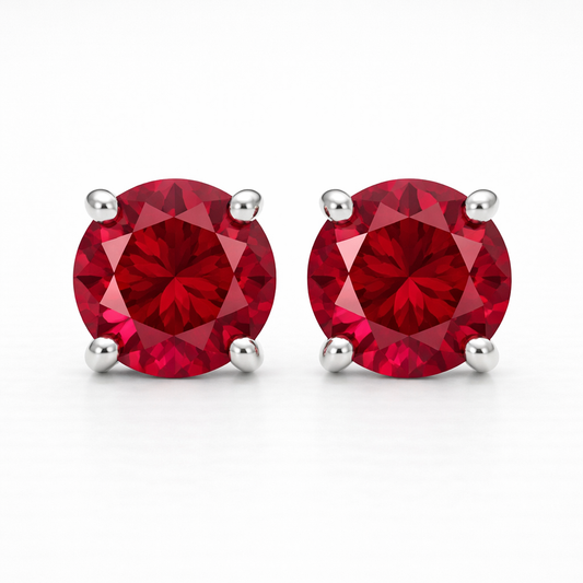 Aurora Statement Ruby Solitaire Stud Earrings – 7.5 mm | 925 Sterling Silver