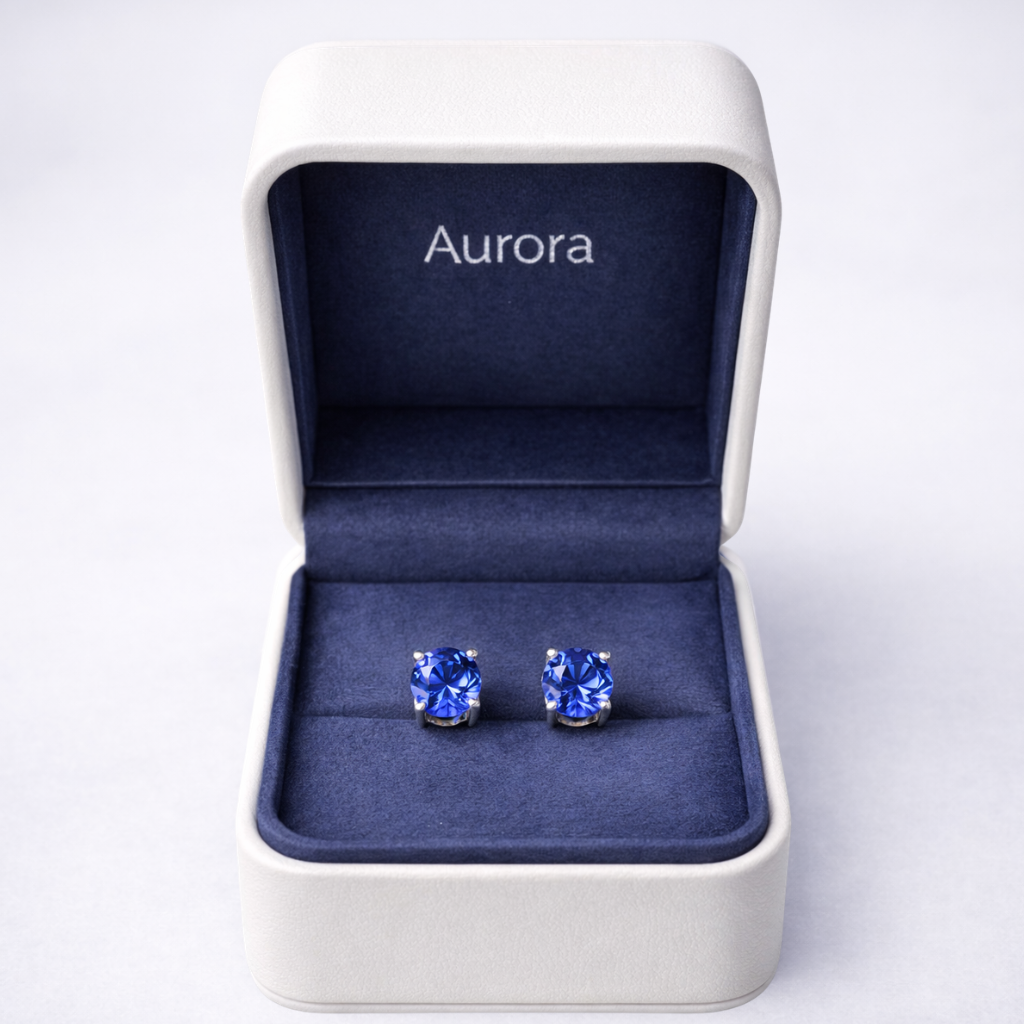 Aurora Statement Sapphire Solitaire Stud Earrings – 7.5 mm | 925 Sterling Silver