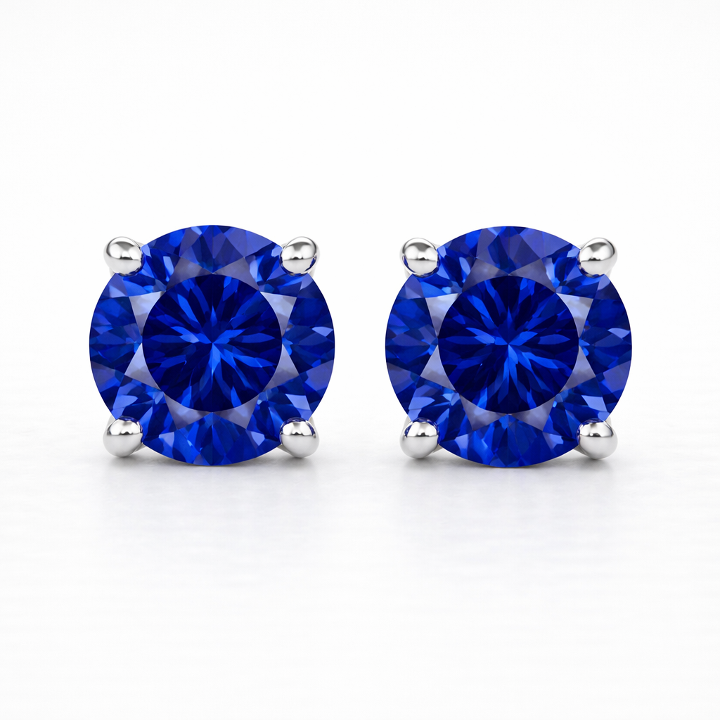 Aurora Statement Sapphire Solitaire Stud Earrings – 7.5 mm | 925 Sterling Silver