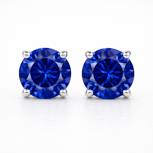 Aurora Statement Sapphire Solitaire Stud Earrings – 7.5 mm | 925 Sterling Silver