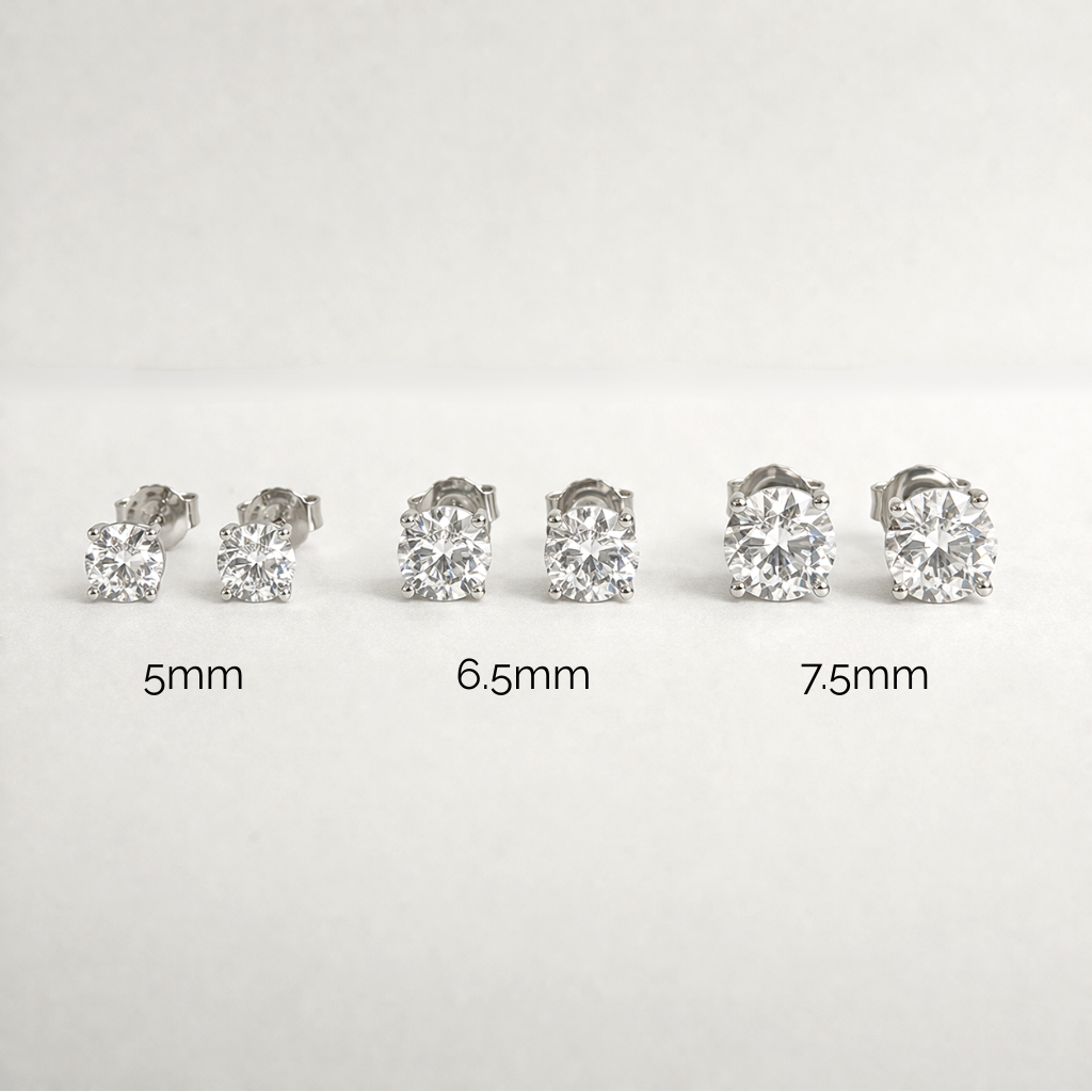 Aurora Signature Moissanite Solitaire Stud Earrings – 6.5 mm | 925 Sterling Silver