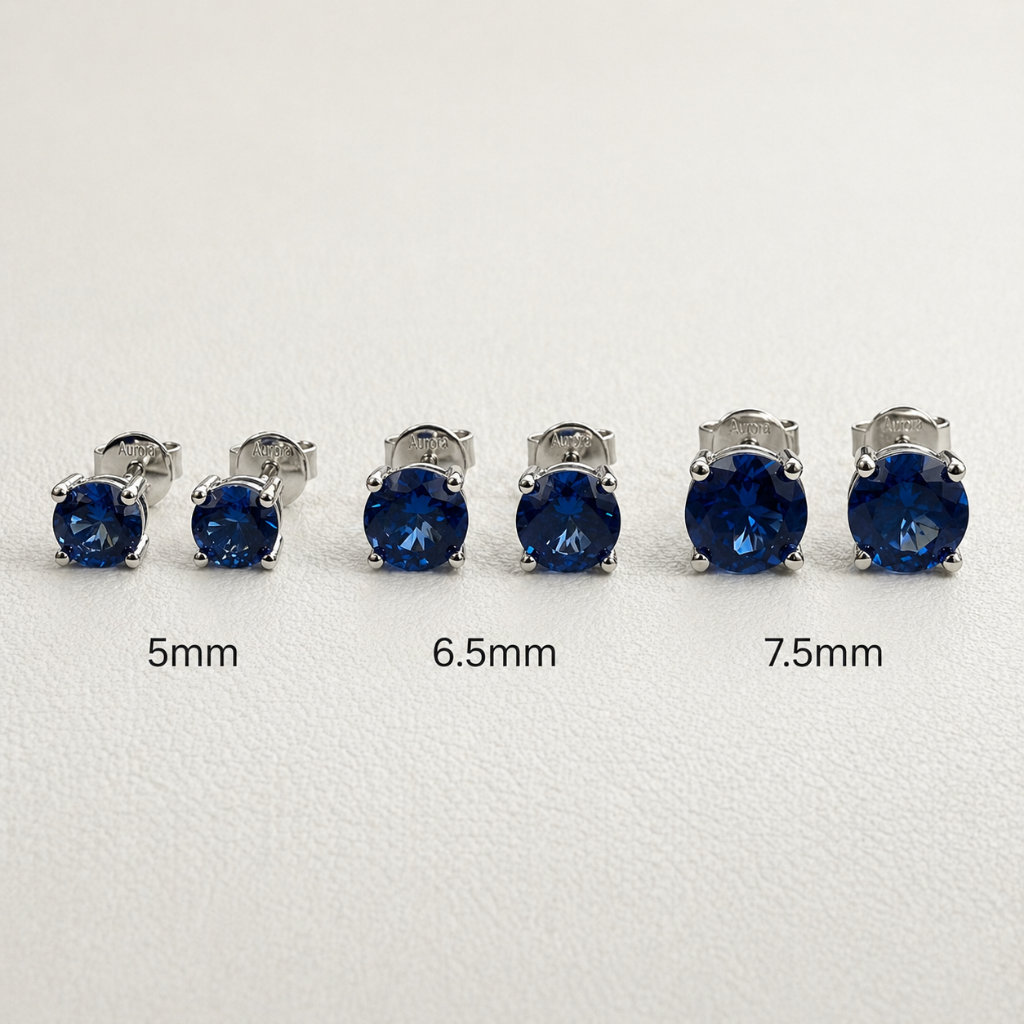 Aurora Signature Sapphire Solitaire Stud Earrings – 6.5 mm | 925 Sterling Silver
